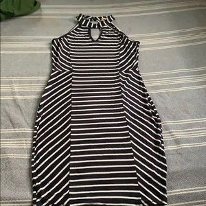 Navy Blue/ White Stripes Body Con Dress